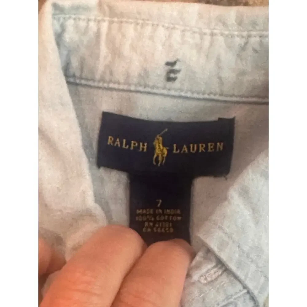 Ralph Lauren Boys Button Front Oxford Shirt Light Blue Long Sleeve Size 7